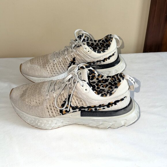 Nike React Infinity Run Flyknit 2 Womens Shoe White Leopard 10 - Picture 1 of 10